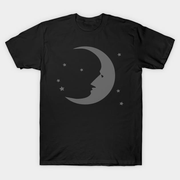 Crescent Moon Face and Stars T-Shirt by DesignCat